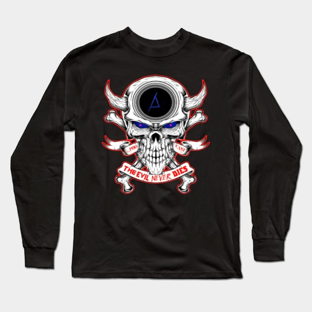 Podcast Logo Red Eye 2 Sided Stay Evil! Corpse Font Long Sleeve T-Shirt by The Evil Never Dies Podcast